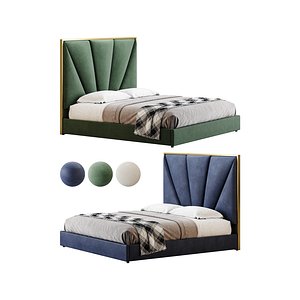 3D Royal Blue Upholstered Luxury King Size size Bed model
