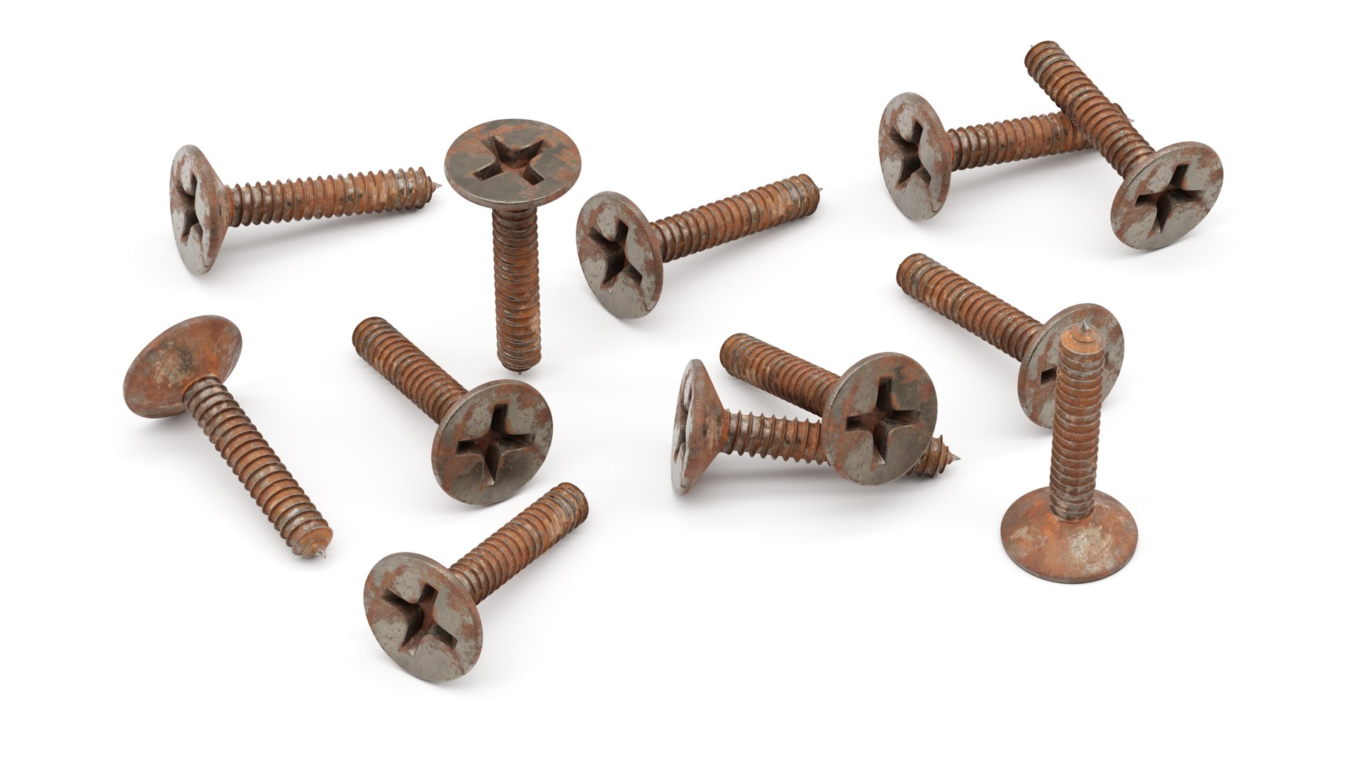 Screw - Rusty - Self Tapping Flat Head Phillips model https://p.turbosquid.com/ts-thumb/vR/iN4Olb/do/preview13/jpg/1782332133/1920x1080/fit_q87/cf19a5b229fc48ee1055325422153f5dc427b997/preview13.jpg