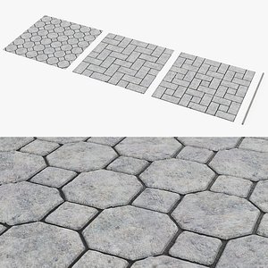 3D Concrete Paver Set with Border Gray
