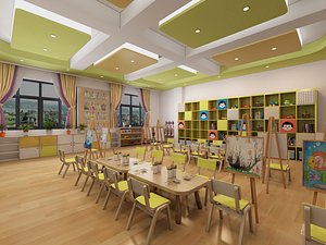 3D Kindergarten classroom early education center Nursery parent-child activity room preschool