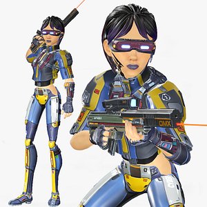 Cartoon 3D Rigged Sci-Fi Blue Fighter Girl-Eilva Character Model
