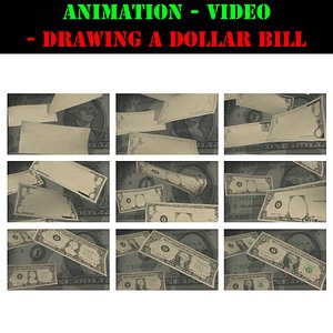 3d video animation drawing dollar bill model