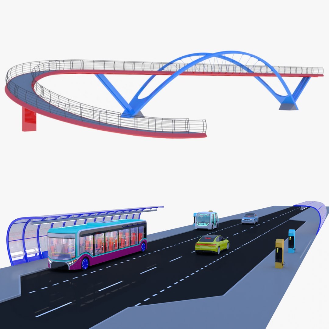 Bus Stop And Pedestrian Bridge 3D Model TurboSquid 2191197