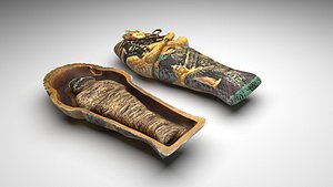 Opened and Closed Ancient Egyptian Tutankhamun Mummy Coffin