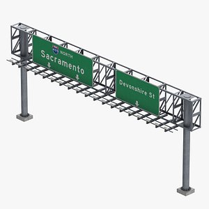 Green Direction Highway Signs 01 Blank and Labeled 3D model