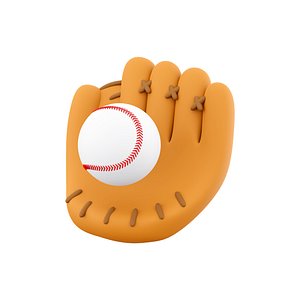 an orange baseball glove with a white ball inside icon 3D model