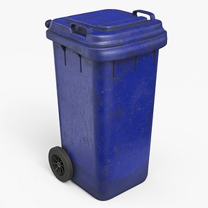 3D Wheeled Garbage Bin Blue Dirty model