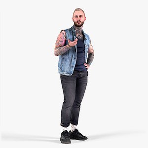 Tattooed Guy in Denim Vest 3D model