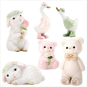 Collection figurines bear lamb goose duck rabbit 3D model