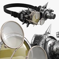 Steampunk Engineering Goggles with Flip Loupes Silver Old