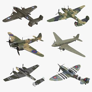 vintage military bombers rigged 3D model