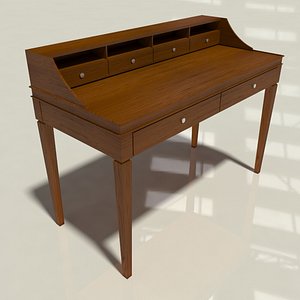 3D walnut secretary desk modeled model