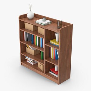 3D Bookshelf Set Dark Wood model