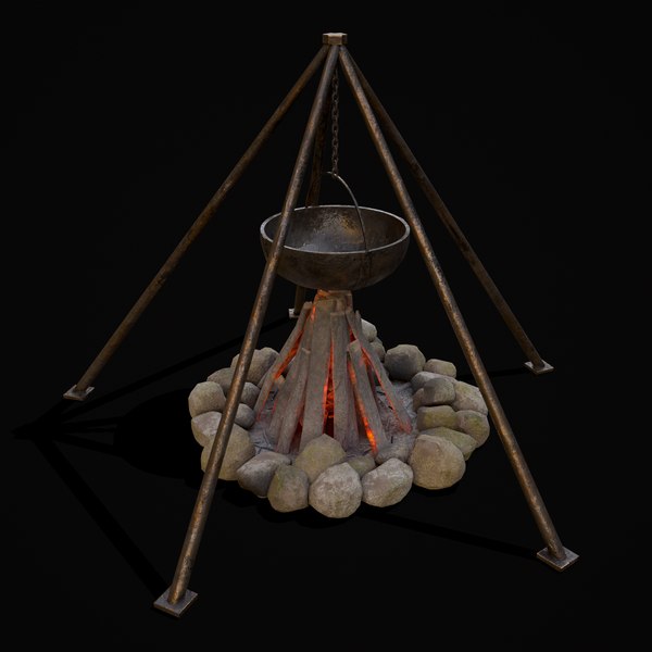 3D Round Campfire and Cauldron