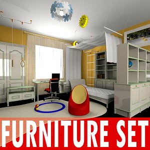 kid bedroom furniture set 3d model