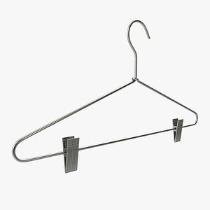 Wire Clothes Hanger with Clips 3D Model