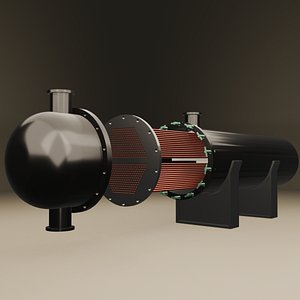 3D Industrial Shell  Tube Heat Exchanger High Detail CAD Assembly STEP  FBX  OBJ model