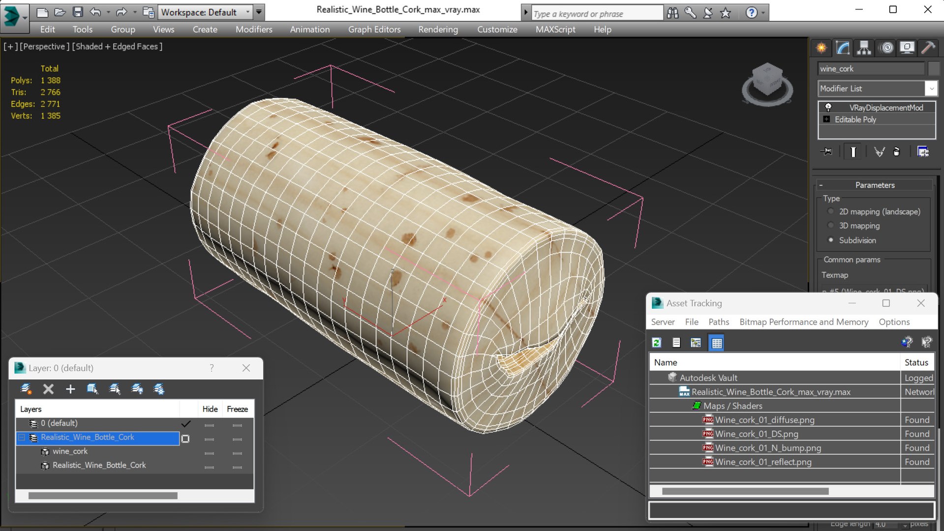 3D Realistic Wine Bottle Cork - TurboSquid 2215350