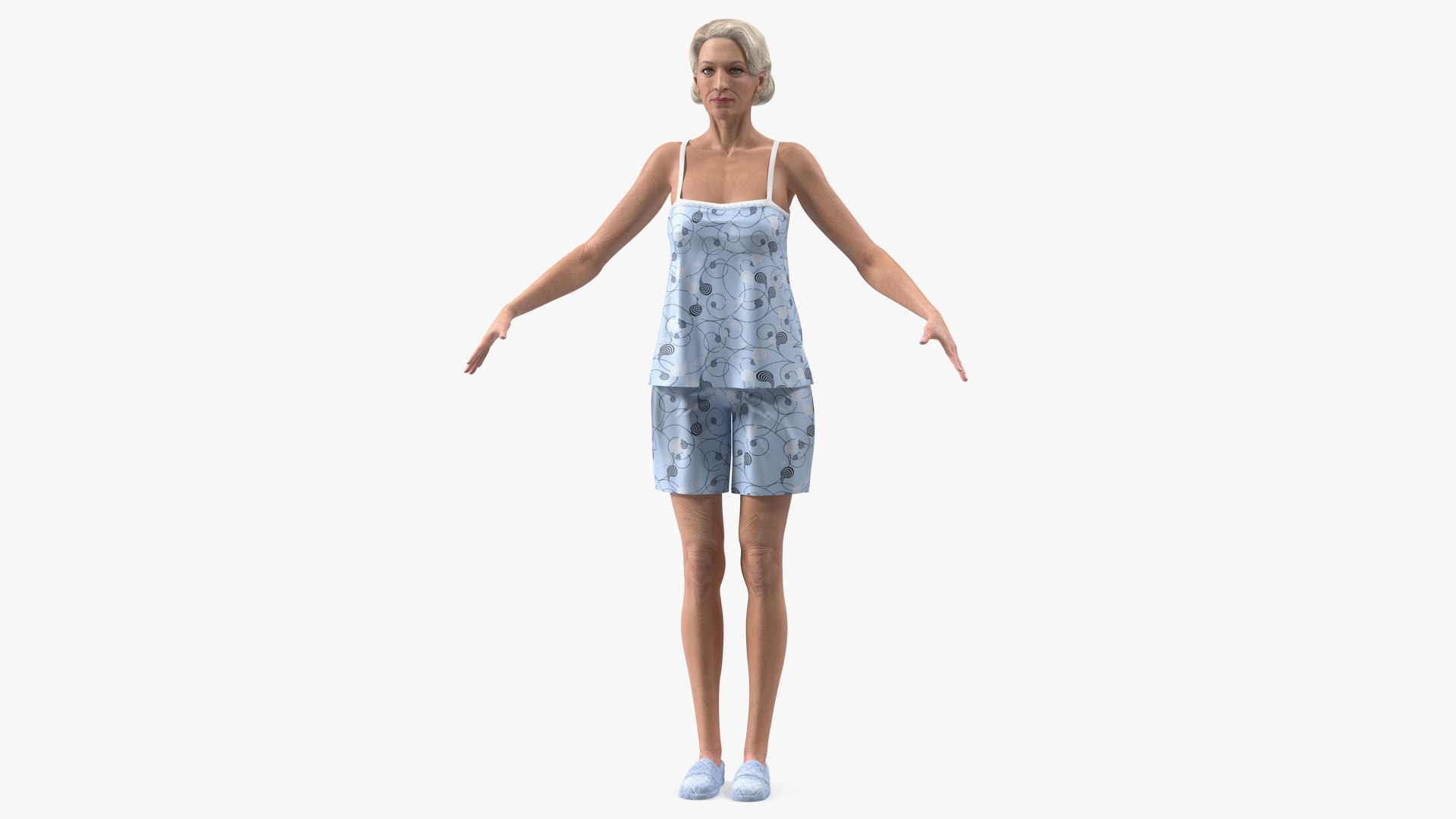 Elderly Woman in Pijama T Pose 3D model preview