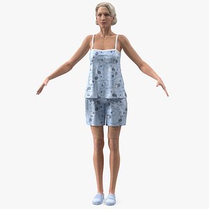 Elderly Woman in Pijama T Pose