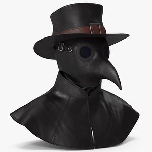 Plague Doctor Mask Black with Balaclava and Mantle and Hat