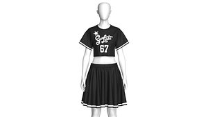 3D Girls Printed Black T-shirt With Skirt Outfit model