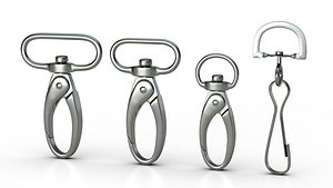 3D set 4 carabiners metal