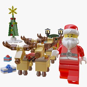 3D lego santa sleigh reindeer