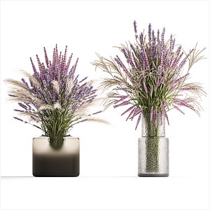 Bouquets of wildflowers vase lavender pampas 328 3D model