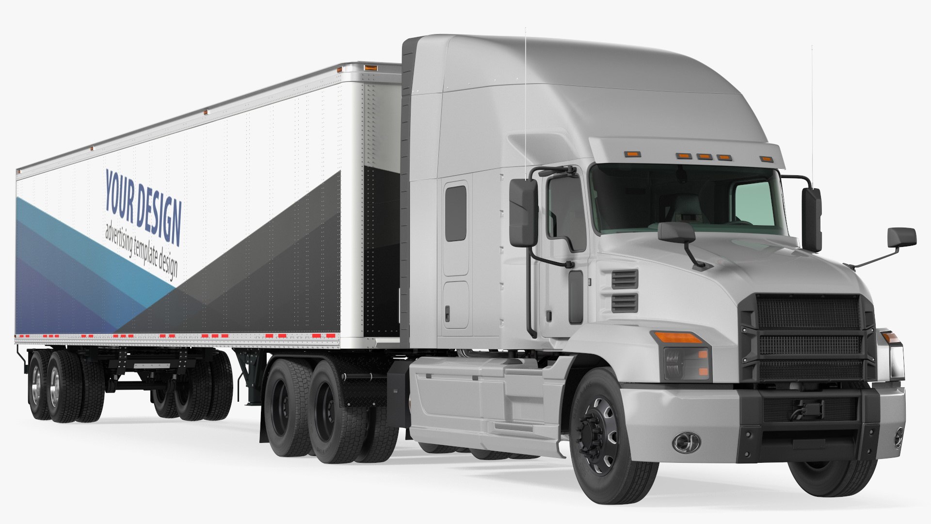 Semi Truck with Trailer Generic Simple Interior Your Design 3D model preview