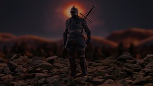 Complete Scene of Knight Standing on Cliff model
