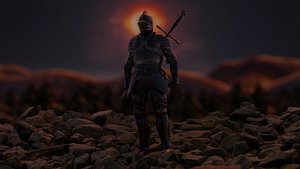 Complete Scene of Knight Standing on Cliff