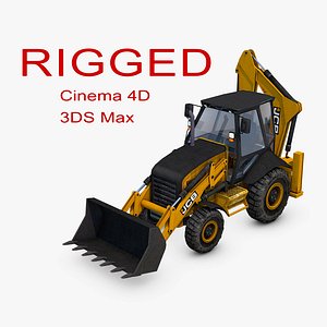 3D backhoe loader rigged model