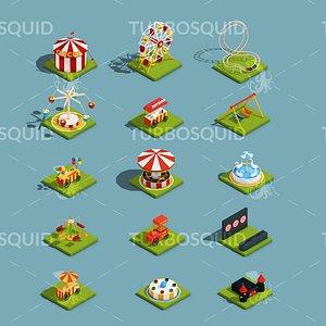 3D Low Poly Amusement Park Isometric Icon