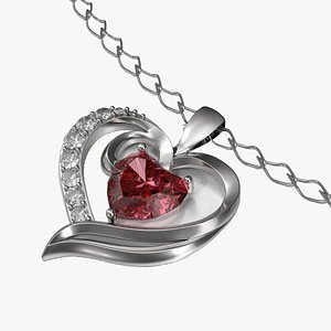 3d model ruby heart necklace chain