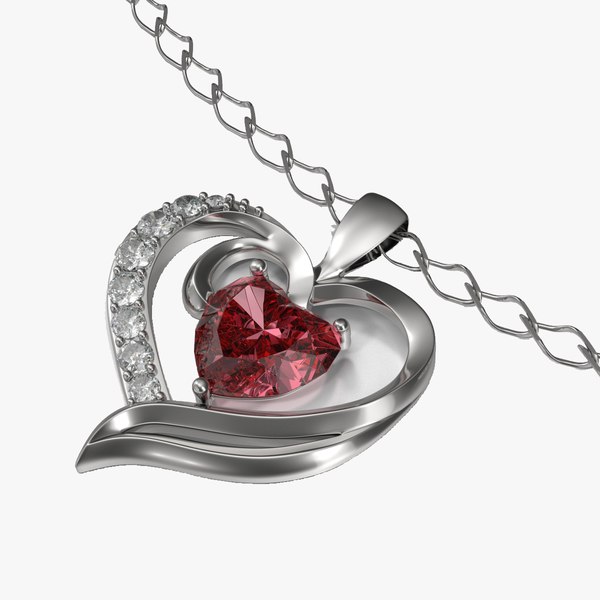 3d model ruby heart necklace chain