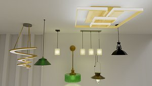 Hanging  Ceiling Lamps 3D Model Pack Realistic PBR 8 Models 3D