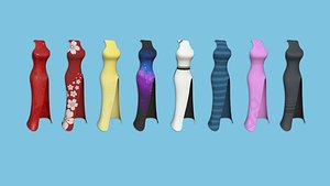8 Long Dress Collection - Woman Character Design Fashion 3D model