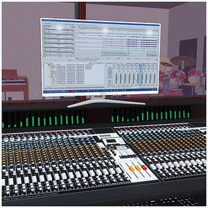 3D Recording Studio With Music Instruments