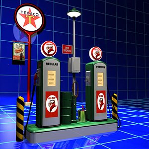Gas Pump Island & Sign 1950s 01