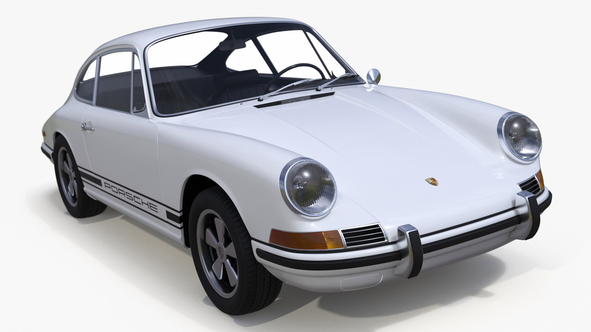 White Porsche 911 1968 Simplified 3D model preview