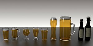 beer glass bottle 3d model