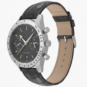 Chronometer Wrist Watch Leather Bracelet Black Dial