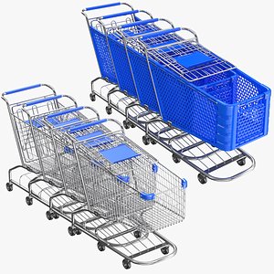 3D Two Detailed Shopping Carts