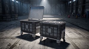 Plastic container on wheels with a hinged lid Low-poly 3D model