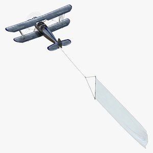 Silver Airplane With Banner - Animated Game Asset