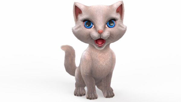 Gato 3d com um gatinho no estilo desenho animado da disney