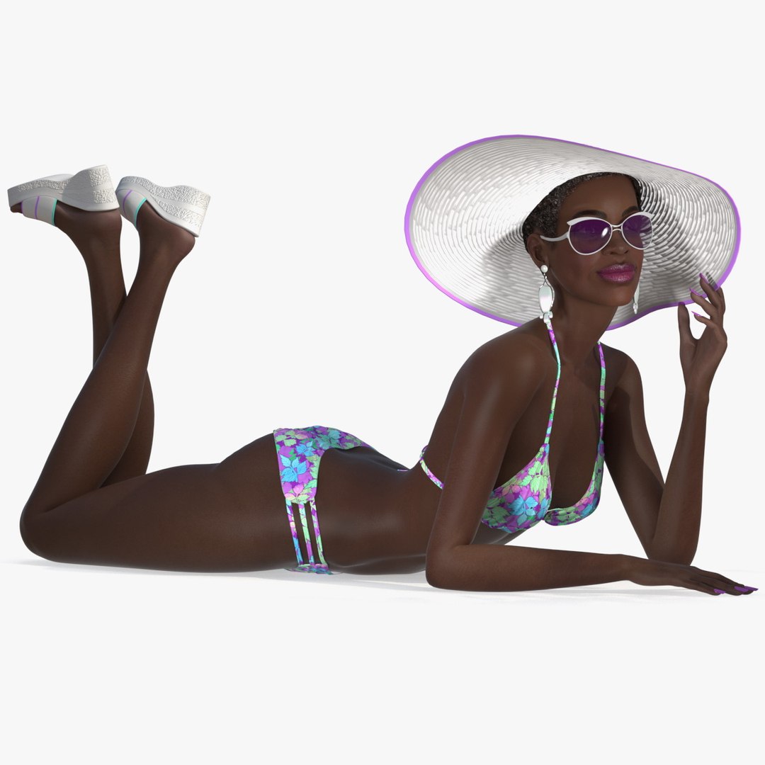 Dark Skinned Bikini Woman Lying Pose 3D model preview