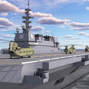 Izumo Class Helicopter Carrier with CH-47 Chinook 3D model