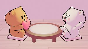 3D White and Brown Teddy Bears model